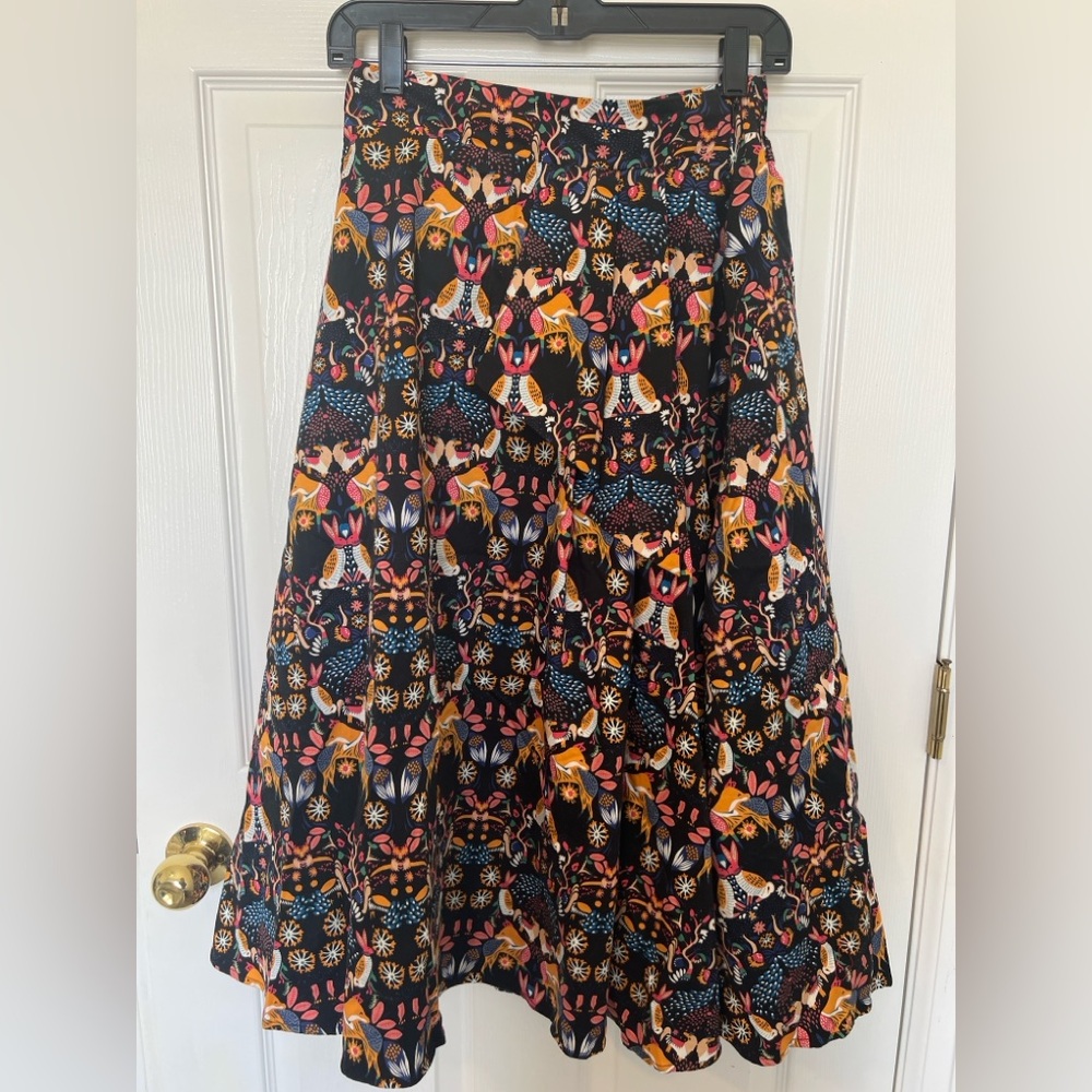 Eva Franco Anthropologie Folk Art Animal Print Midi Skirt Women’s Size 4